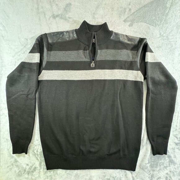 Red Ape men's sweater XLARGE pullover with synthetic leather shoulders and 1/4 z - Picture 11 of 15